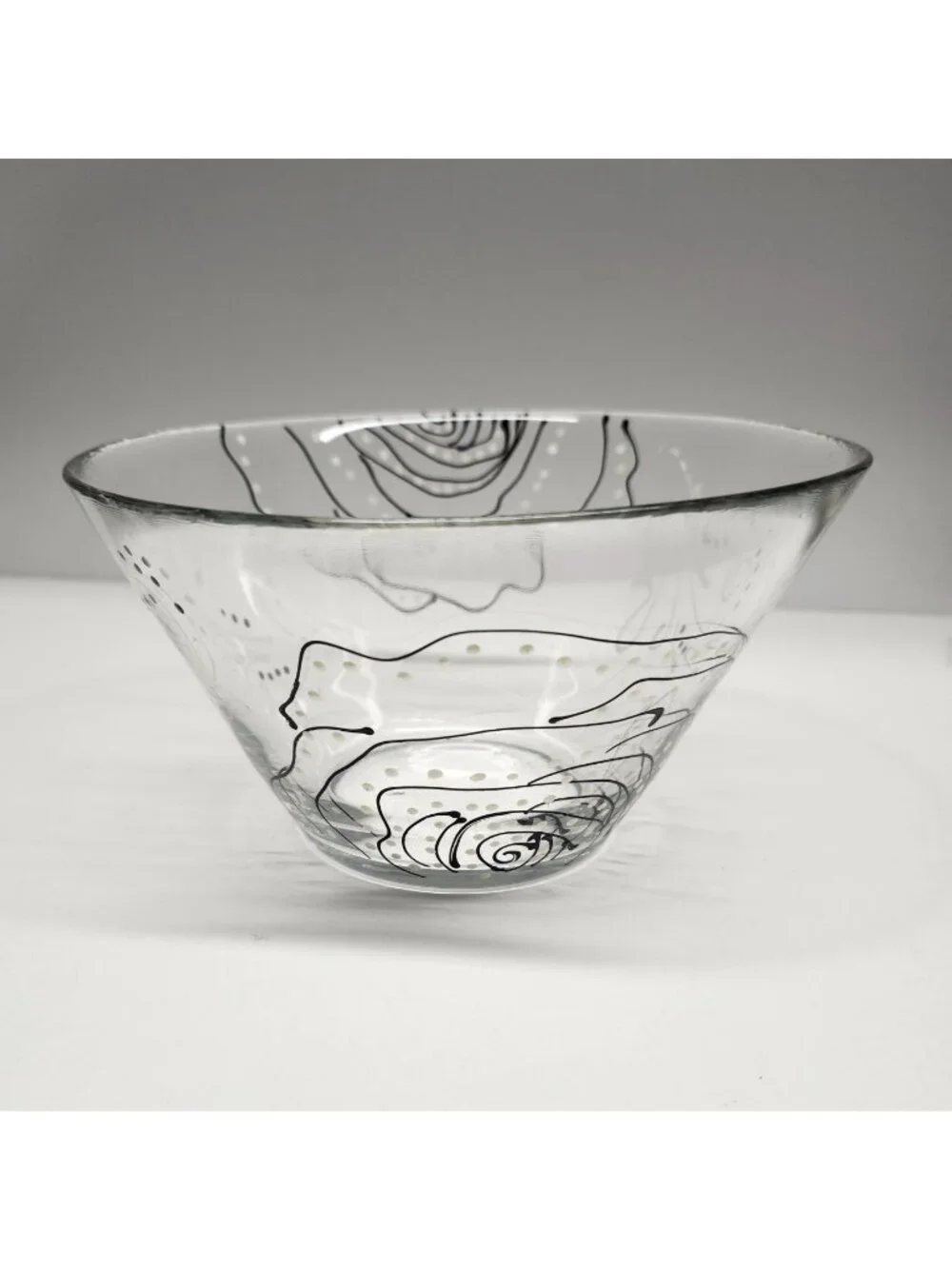 Floral Hand Painted Glass Bowl Black & White Rose